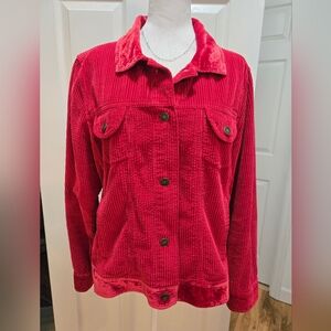 JJill Red Corduroy, Velvet trim Jacket, Size L